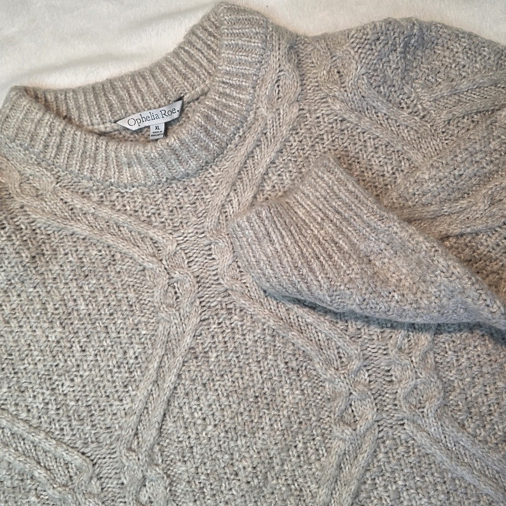 Ophelia Roe Womens XL Chunky‎ Knit Sweater Crewneck Wool Blend Fisherman Cable